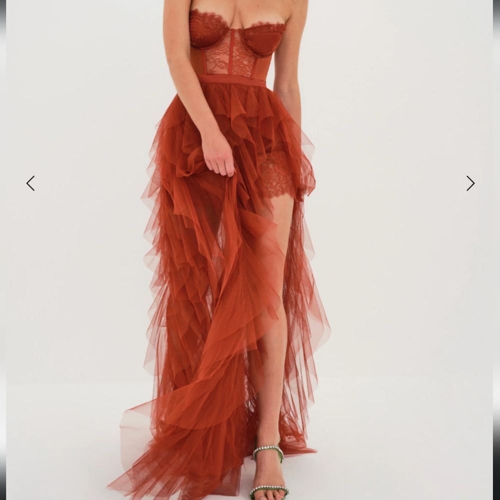 For love and lemons bustier gown in Rust